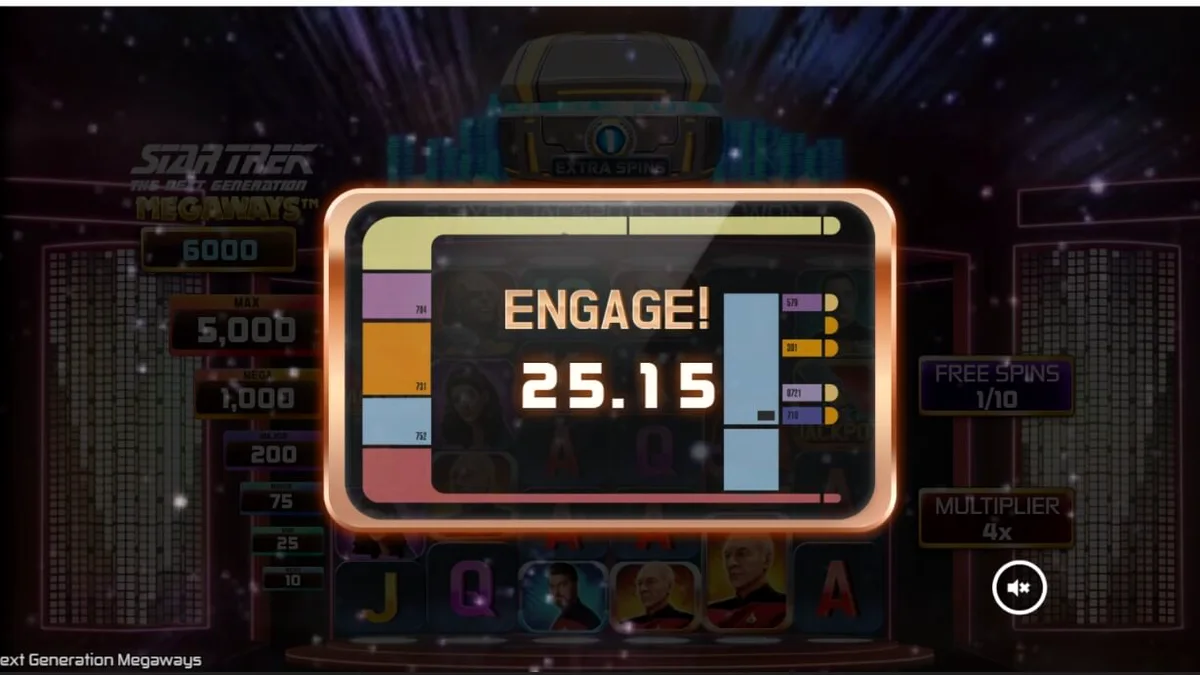 Interface do slot Star Trek: The Next Generation Megaways com tema espacial